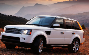 auto, mountain, sunset, white, cars