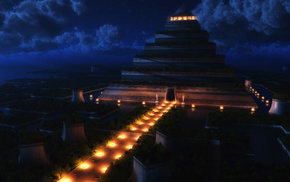 3D, pyramid, night