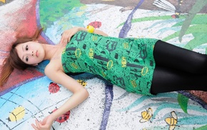lying down, girl, Asian, dress, Mikako Zhang