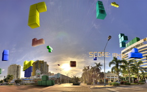 city, sky, 3D