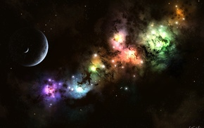 stars, planet, moon, light, space