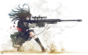 sniper rifle, original characters, anime girls