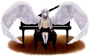 piano, wings, anime