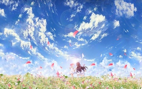 clouds, flowers, anime