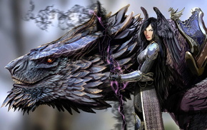fantasy, girl, dragon
