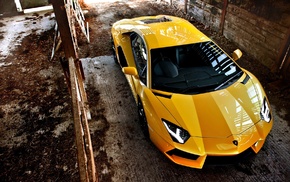 yellow cars, Lamborghini Aventador, car