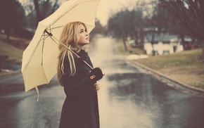 umbrella, girl, girl outdoors, blonde
