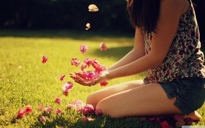 grass, brunette