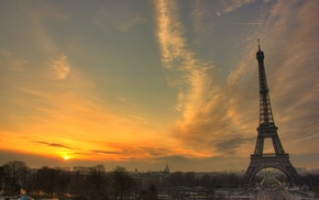 Eiffel Tower, sunset, Paris, France, cities
